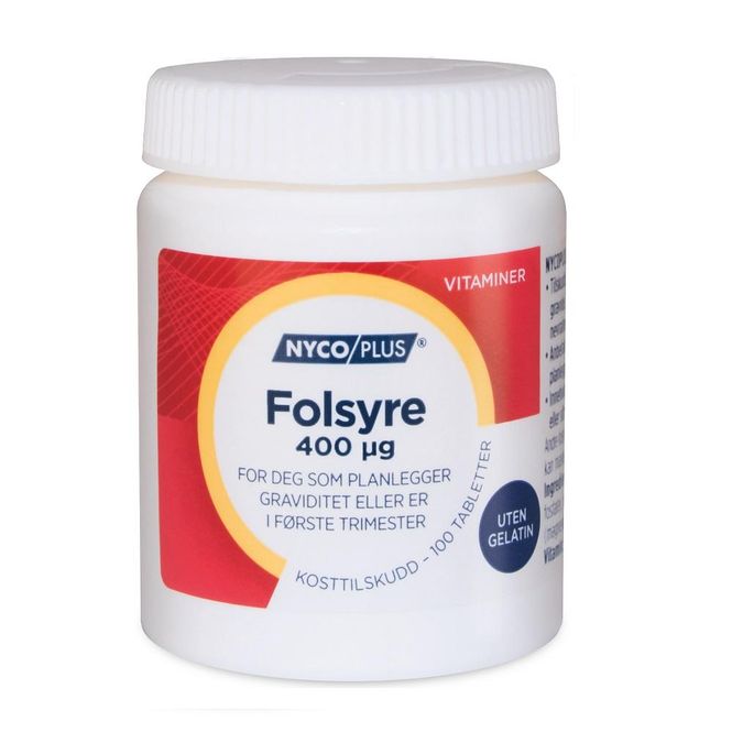 Hovedbilde Nycoplus folsyre tablett 0,4 mg 100 stk