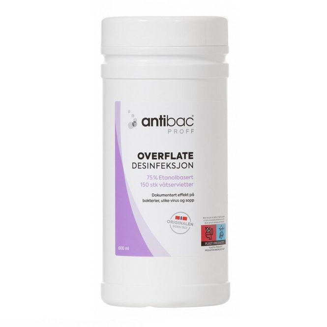 Hovedbilde Antibac 75 % overflatedesinfeksjon våtservietter 150 stk
