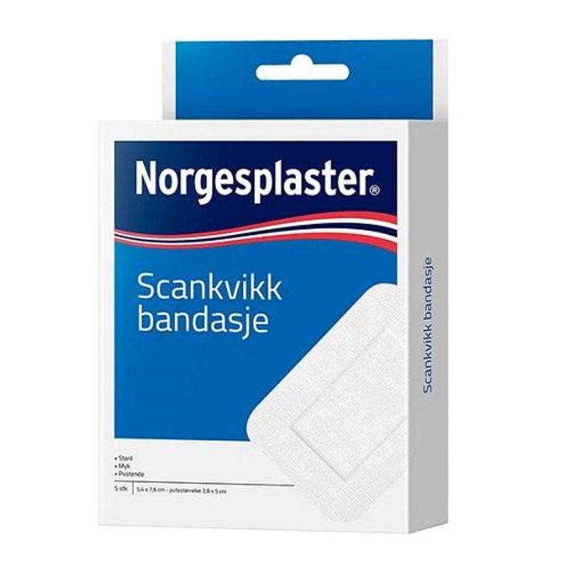 Norgesplaster sk bandasje hvit 5 x 9,7 cm 5 stk