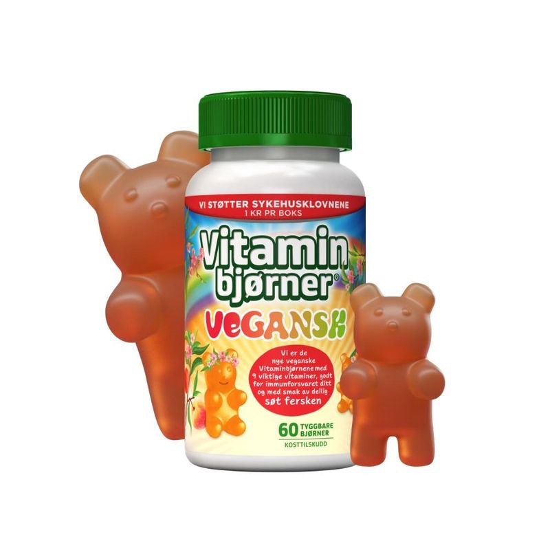 Vitaminbjørn tyggetablett vegansk fersken 60 stk