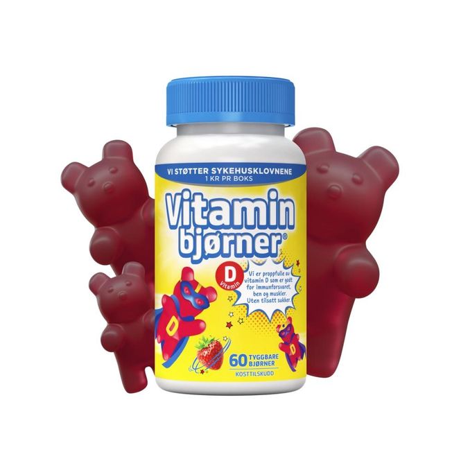 Hovedbilde Vitaminbjørner tyggetabletter D-vitamin 10 mcg jordbær 60 ...