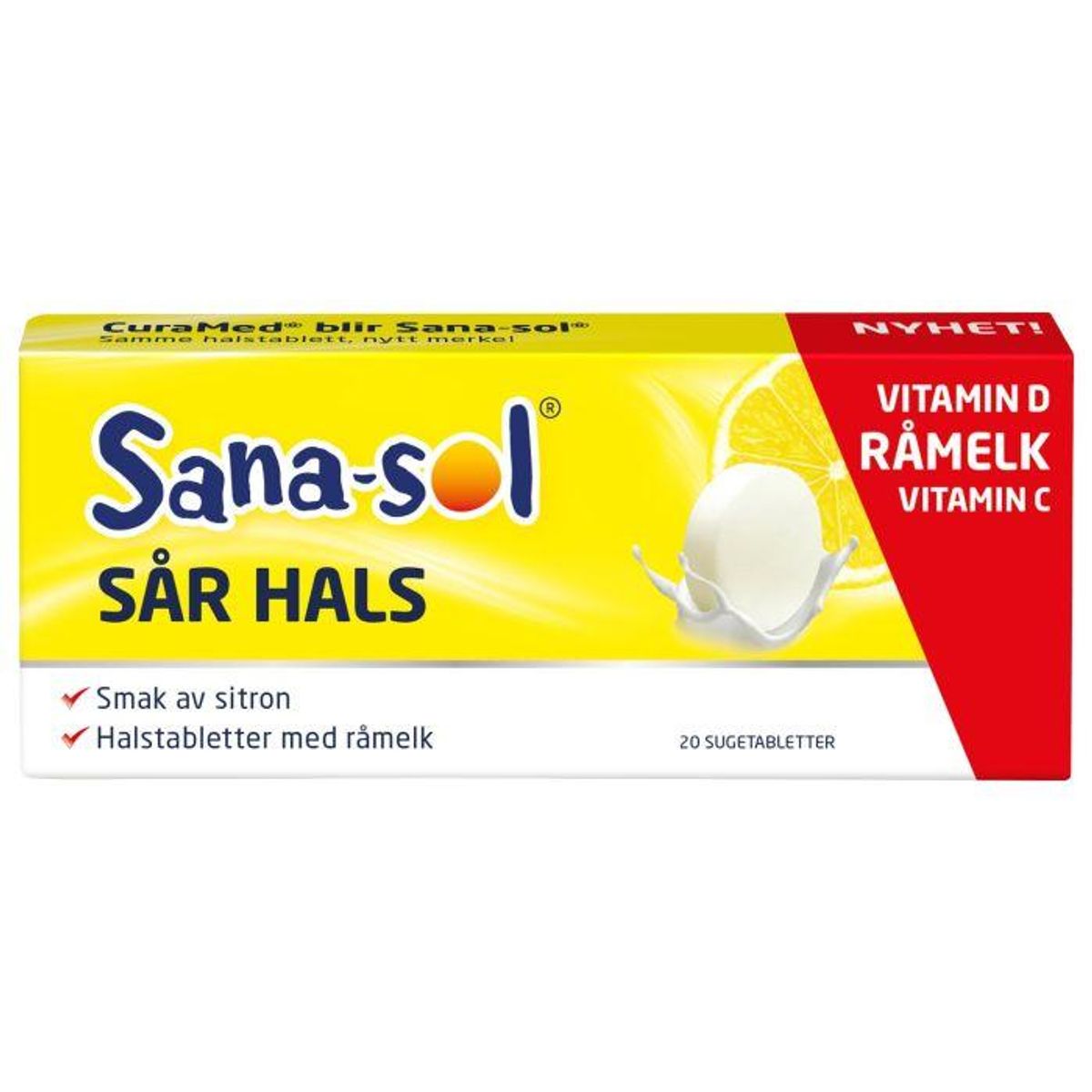 Sana-sol sår hals sugetablett sitron 20 stk